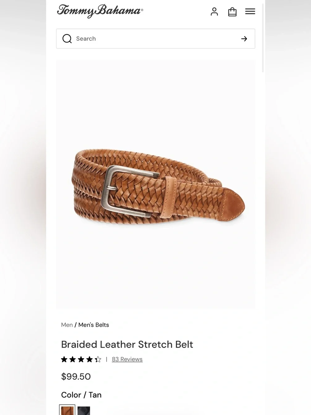Tommy Bahama Braided Leather stretch Belt - Brown, new with tags